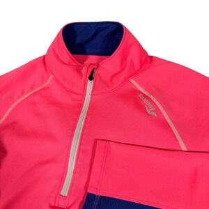 Saucony Womens M Pink Blue Quarter Zip Running Pullover ViziPRO Thumbholes